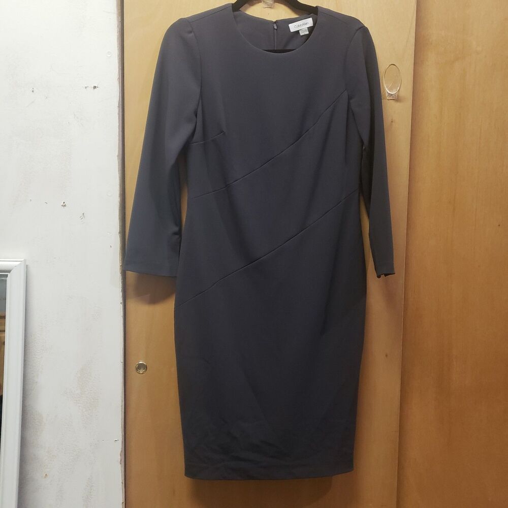 CALVIN KLEIN Women's 3/4-Sleeve Mini Sheath Dress charcoal-colored Sz 6 RRR